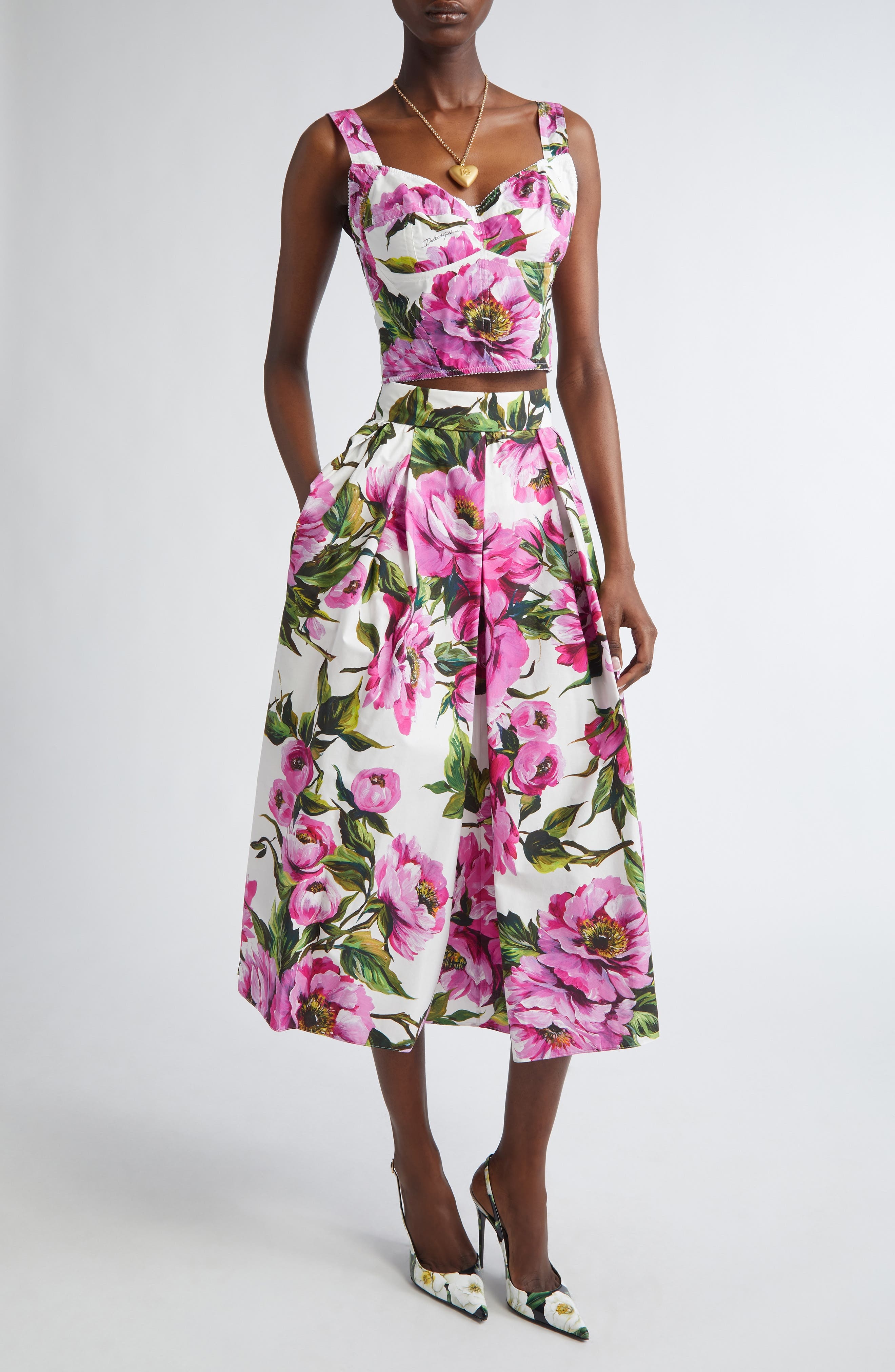 Dolce&Gabbana Peony Print Bustier Top in Ha5Kr Peonie Fuxia F.bco at Nordstrom - 2