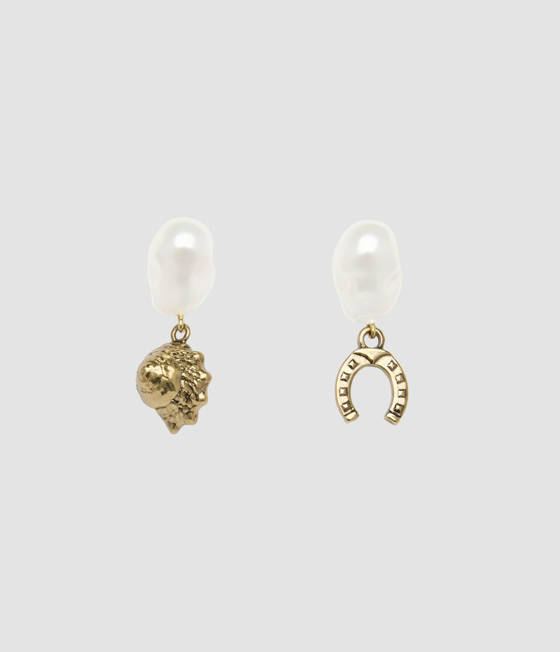 ANTIQUE GOLD PEARL CHARM EARRINGS 1