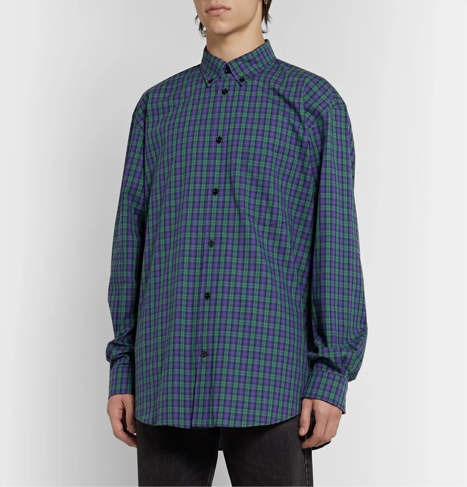 Oversized Button-Down Collar Logo-Print Checked Cotton-Poplin Shirt - 4