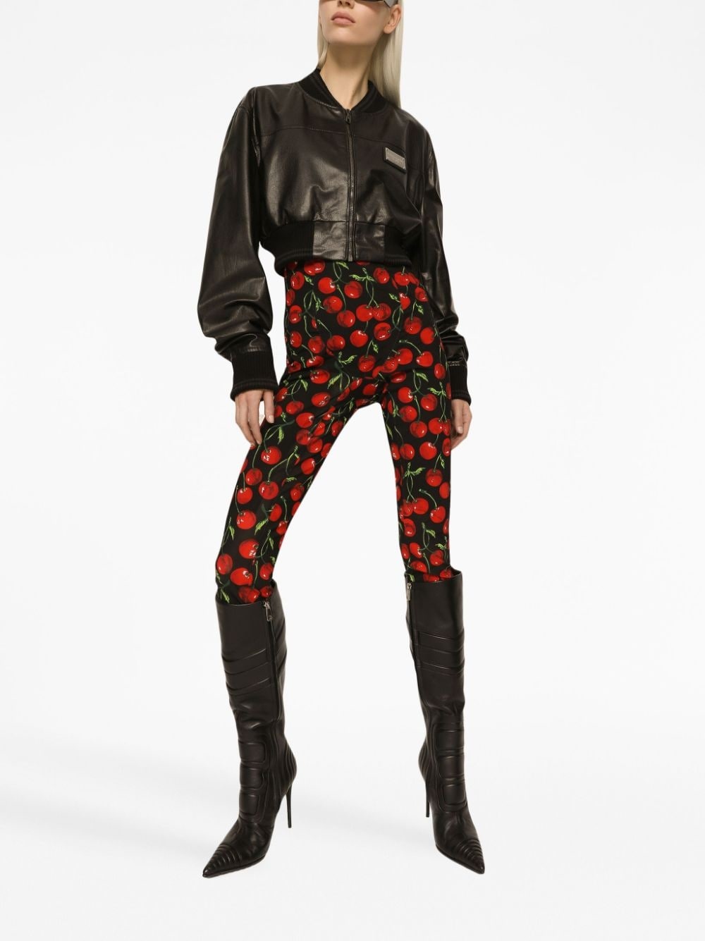 logo-plaque cropped leather jacket - 2