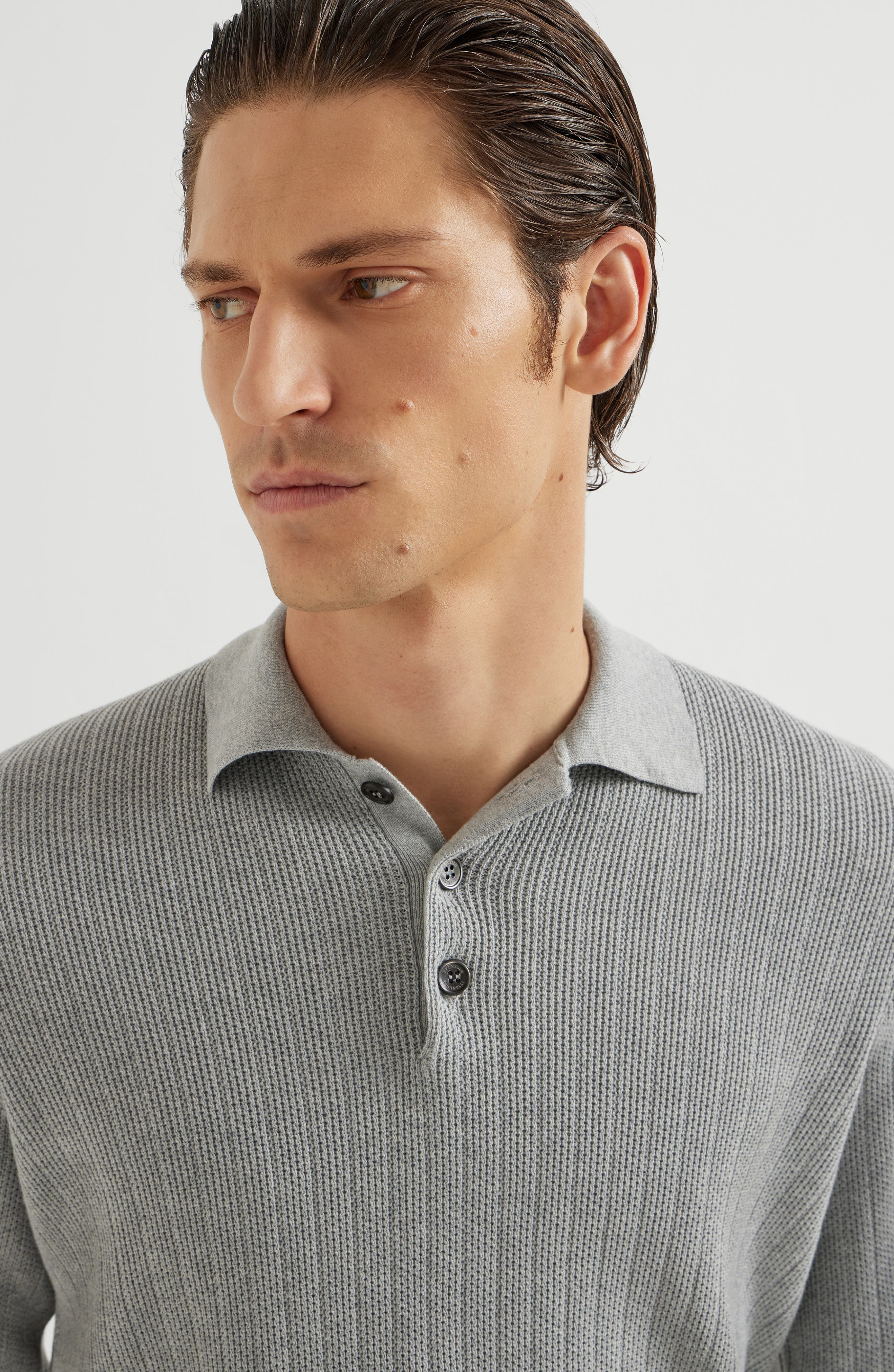 Brunello Cucinelli Rib knit polo in Grey at Nordstrom - 4