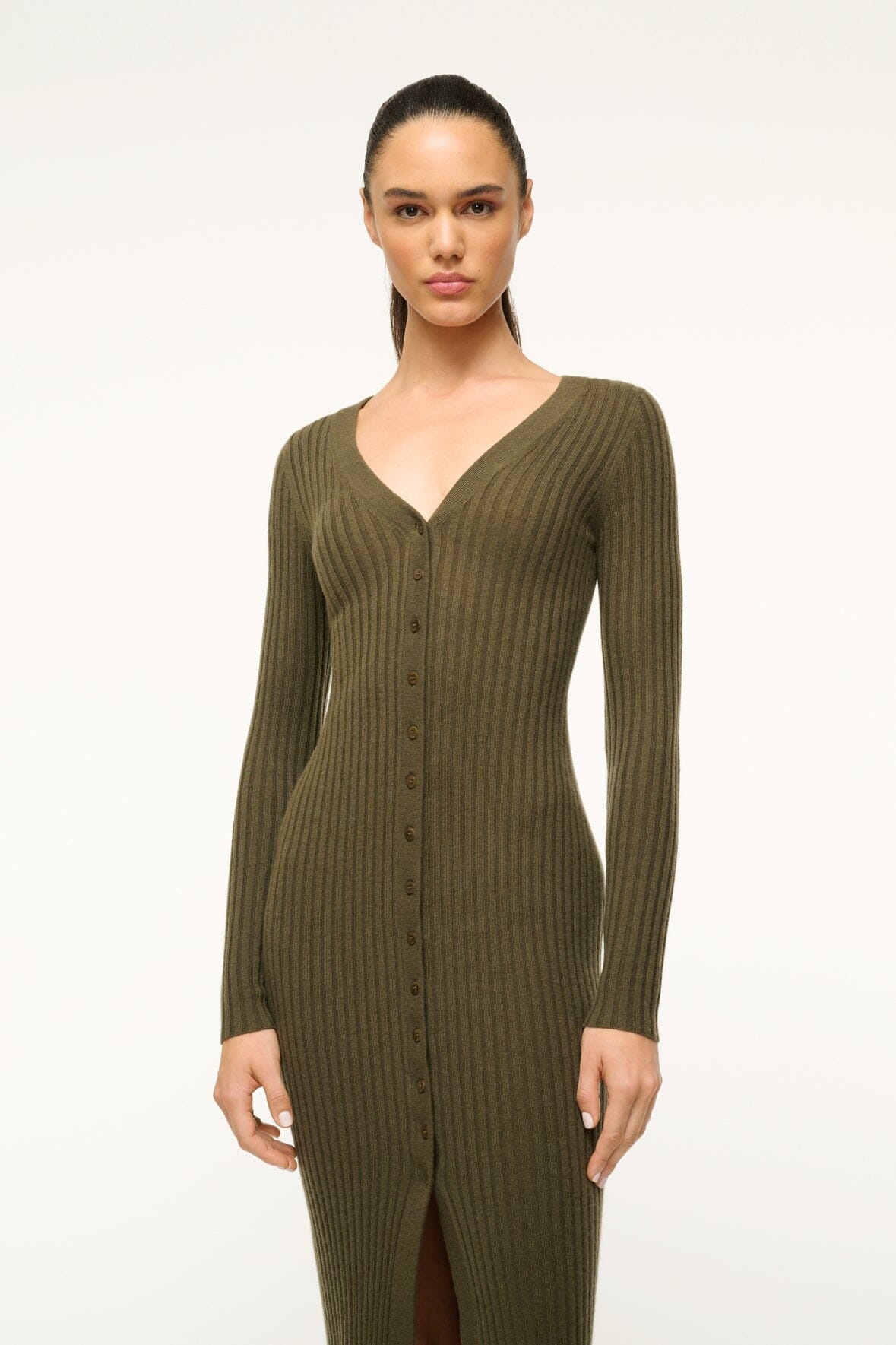 STAUD SHOKO CASHMERE SWEATER DARK OLIVE - 3