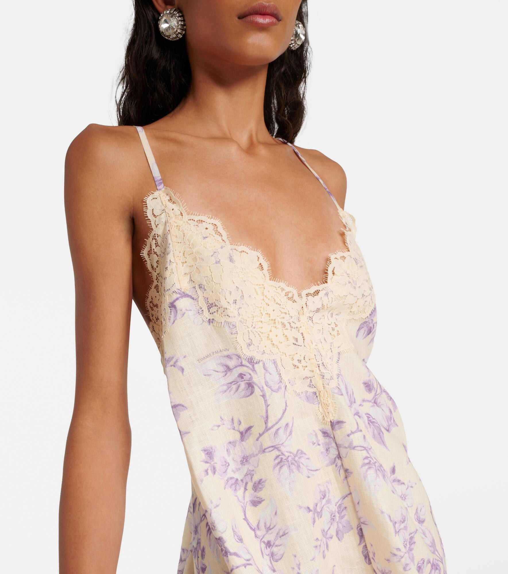 Halliday lace-trimmed floral linen slip dress - 4