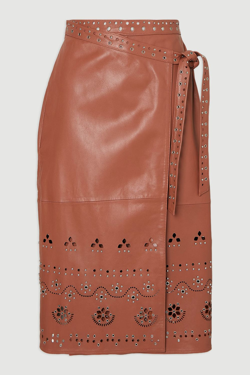 Leather Cut Work & Studded Wrap Pencil Skirt 4