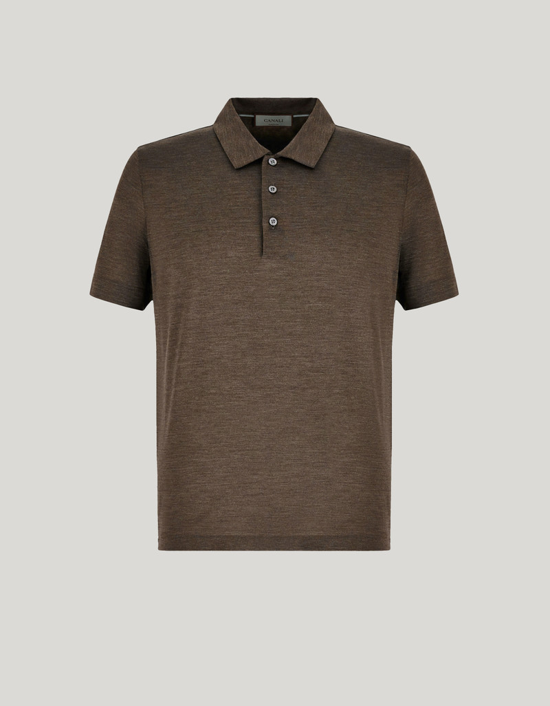 BROWN SILK POLO SHIRT WITH FABRIC DETAILS 1