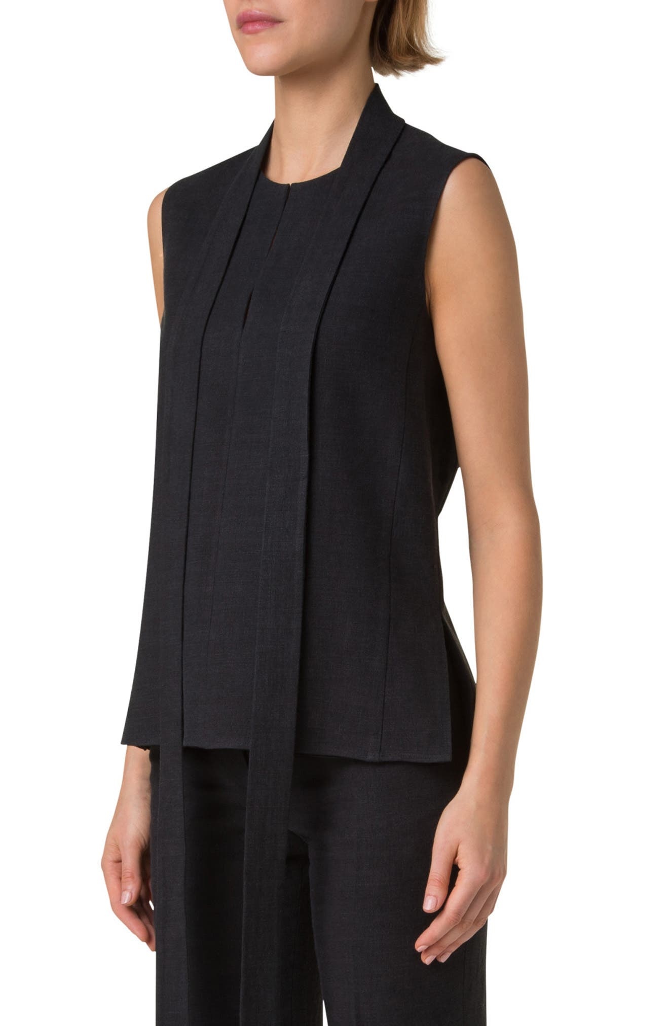 Akris Sleeveless Linen & Wool Blouse in Black at Nordstrom - 3