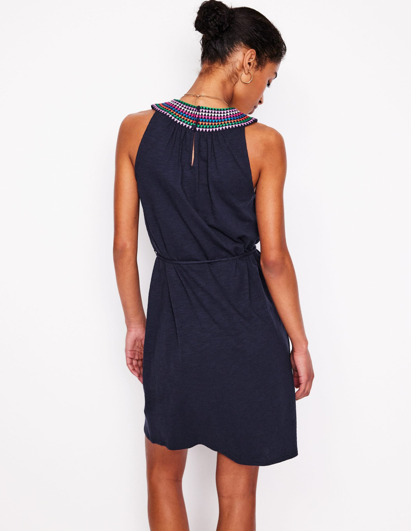 Eleni Embroidered Short Dress-Navy 4
