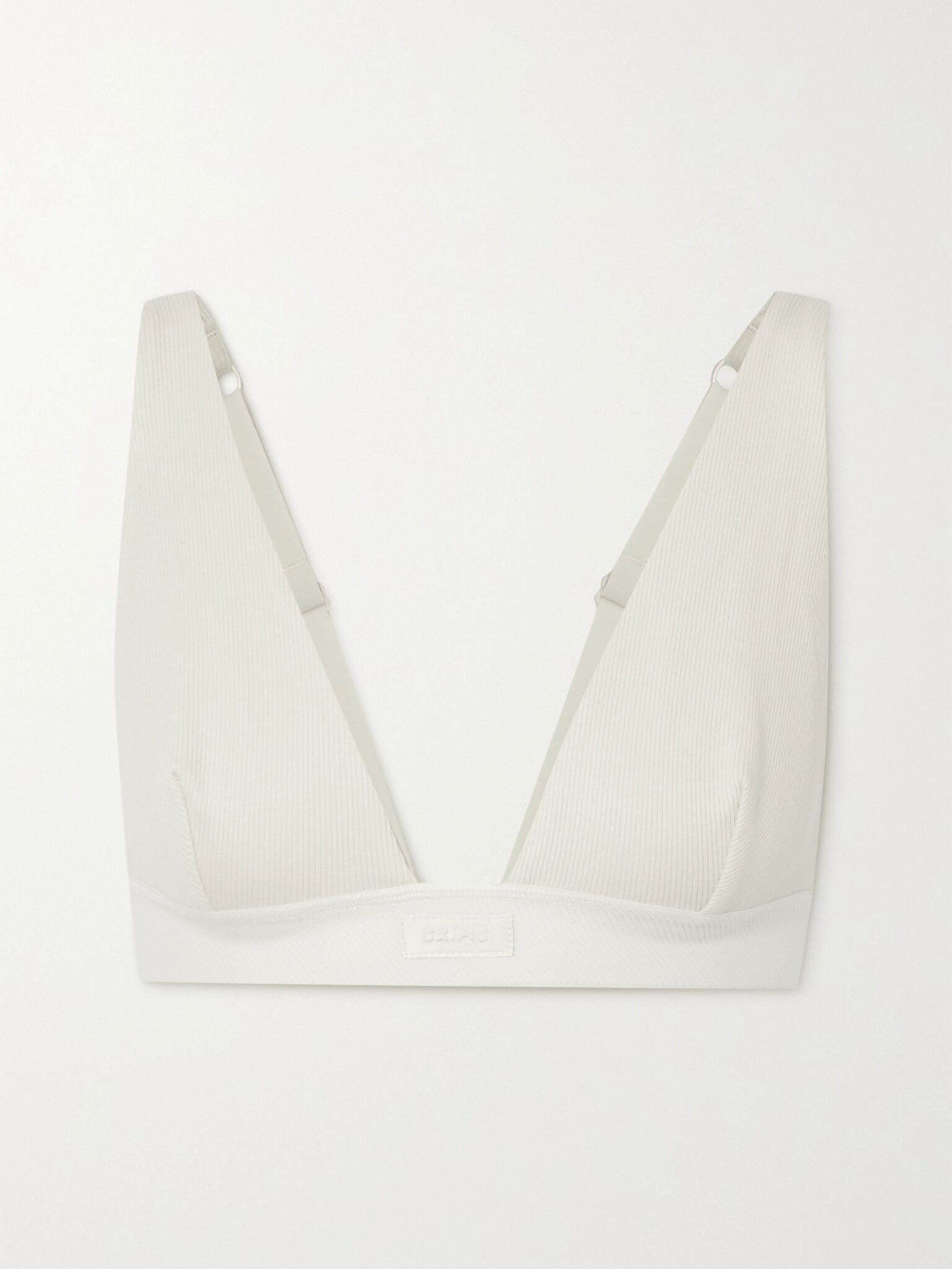 Plunge ribbed cotton-blend jersey bralette - Bone White - 1