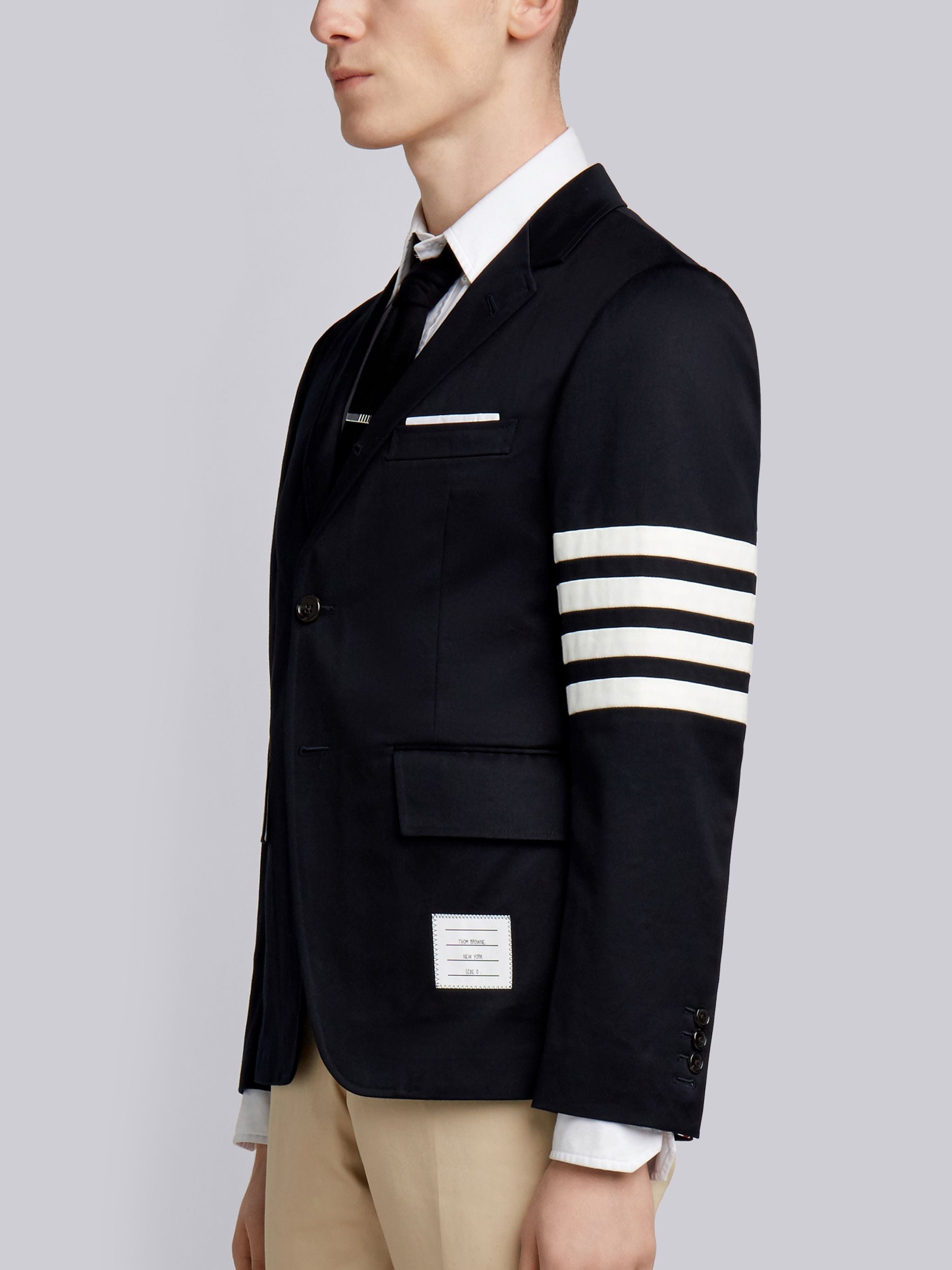 Navy Cotton Unconstructed Single Breasted 4-Bar Classic Jacket - 2