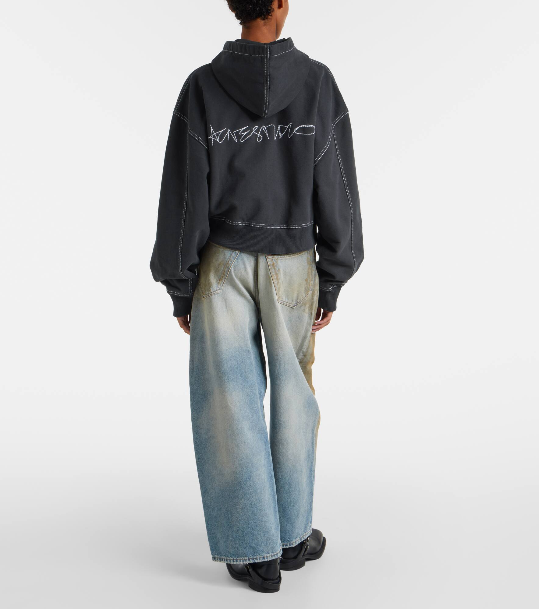 Logo cotton fleece zip-up sweatshirt - 3