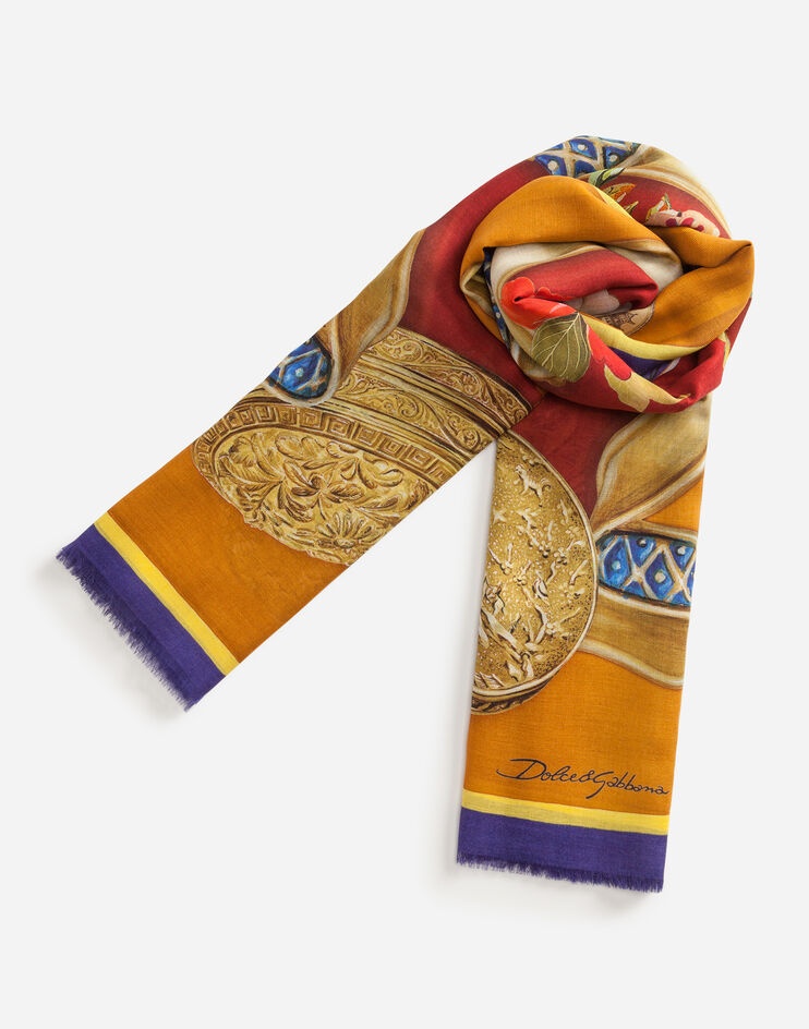 Scarf in modal and cashmere with Silk road print: 140 x 140cm- 55 x 55 inches - 3