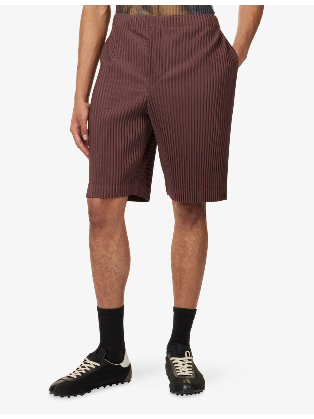 Color Pleats Drawstring Knitted Shorts - 3