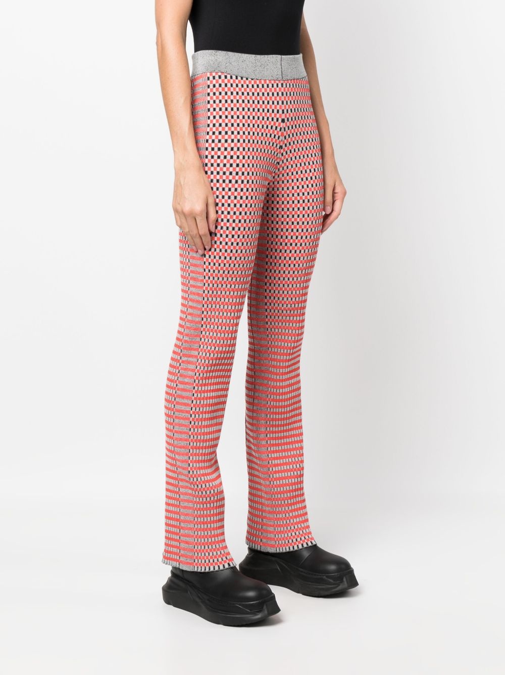 check-pattern ribbed-knit trousers - 3