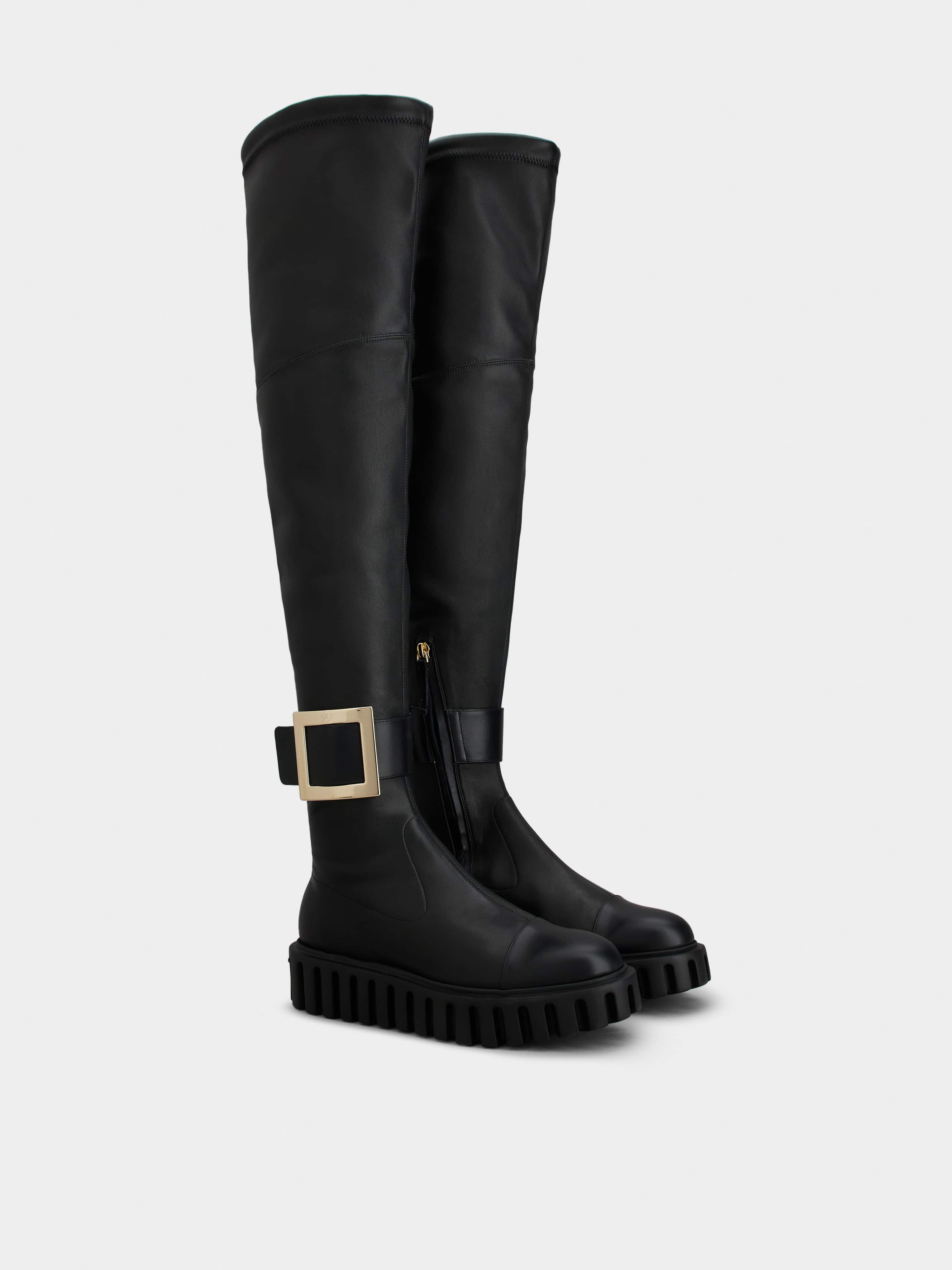 Viv' Go-Thick Metal Buckle Stretch Cuissard Boots in Soft Leather - 3