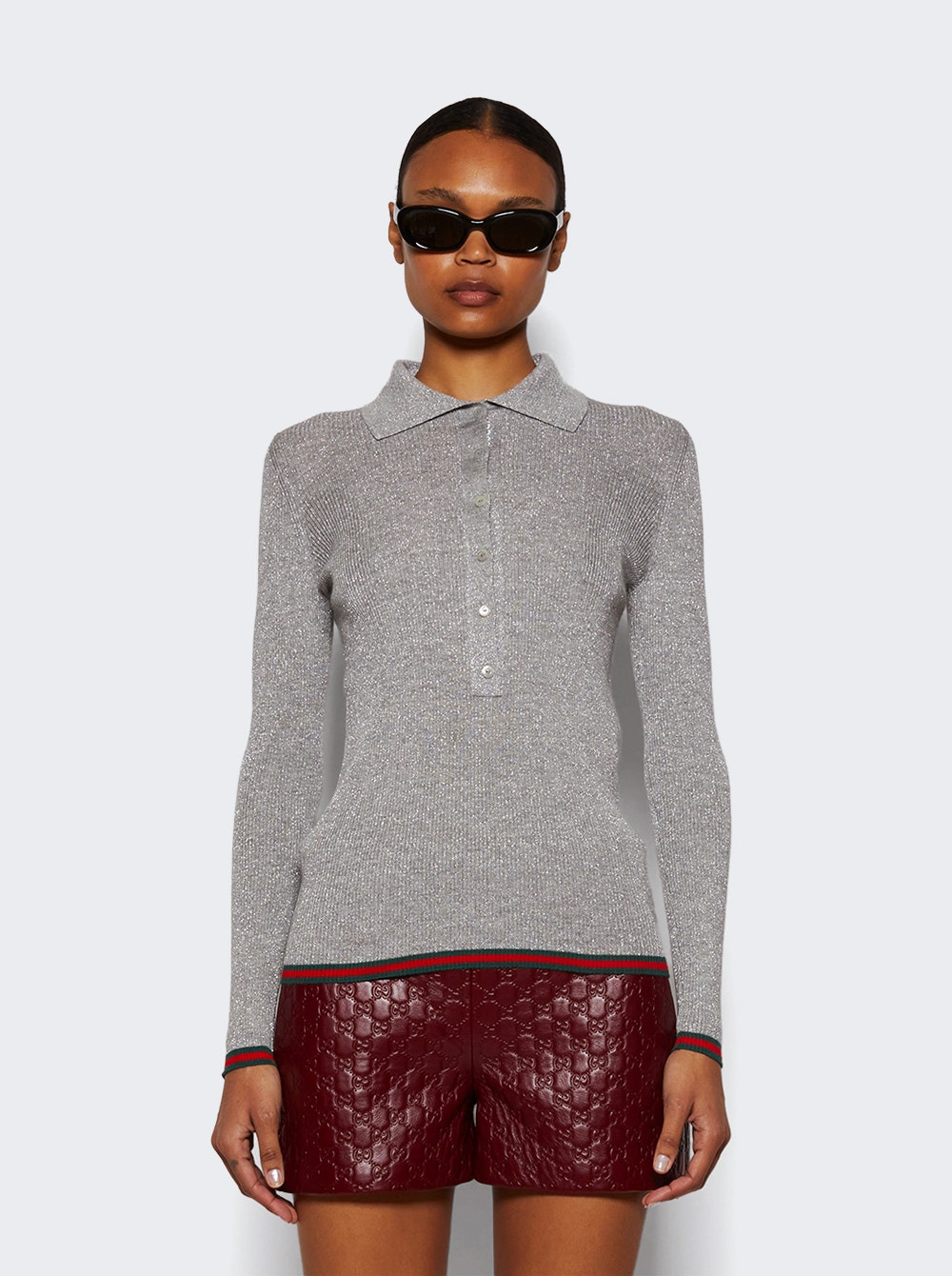 Extra Fine Rib Cashmere Knit Top Shiny Grey - 3