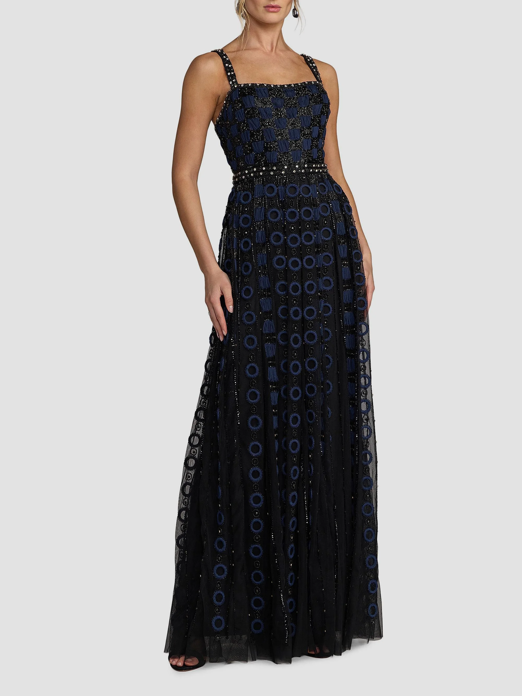 Women's Embroidered Mesh A-Line Gown - Black Midnight - 1