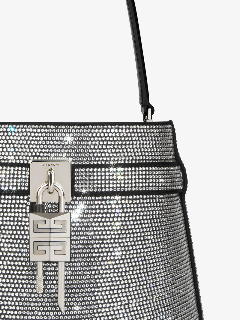 SHARK LOCK BUCKET BAG IN LEATHER WITH STRASS 6