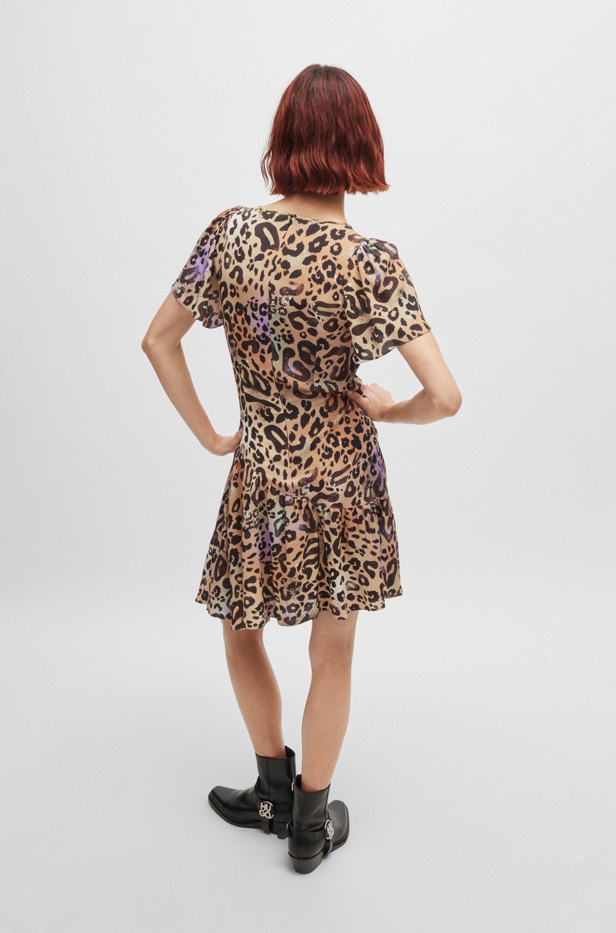 WRAP-FRONT DRESS IN LEOPARD-PRINT FABRIC - 4