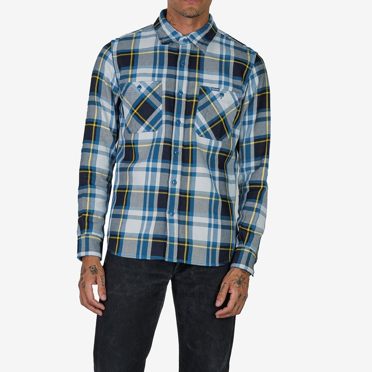 IHSH-382-BLU 9oz Selvedge American Check Work Shirt - Blue - 3