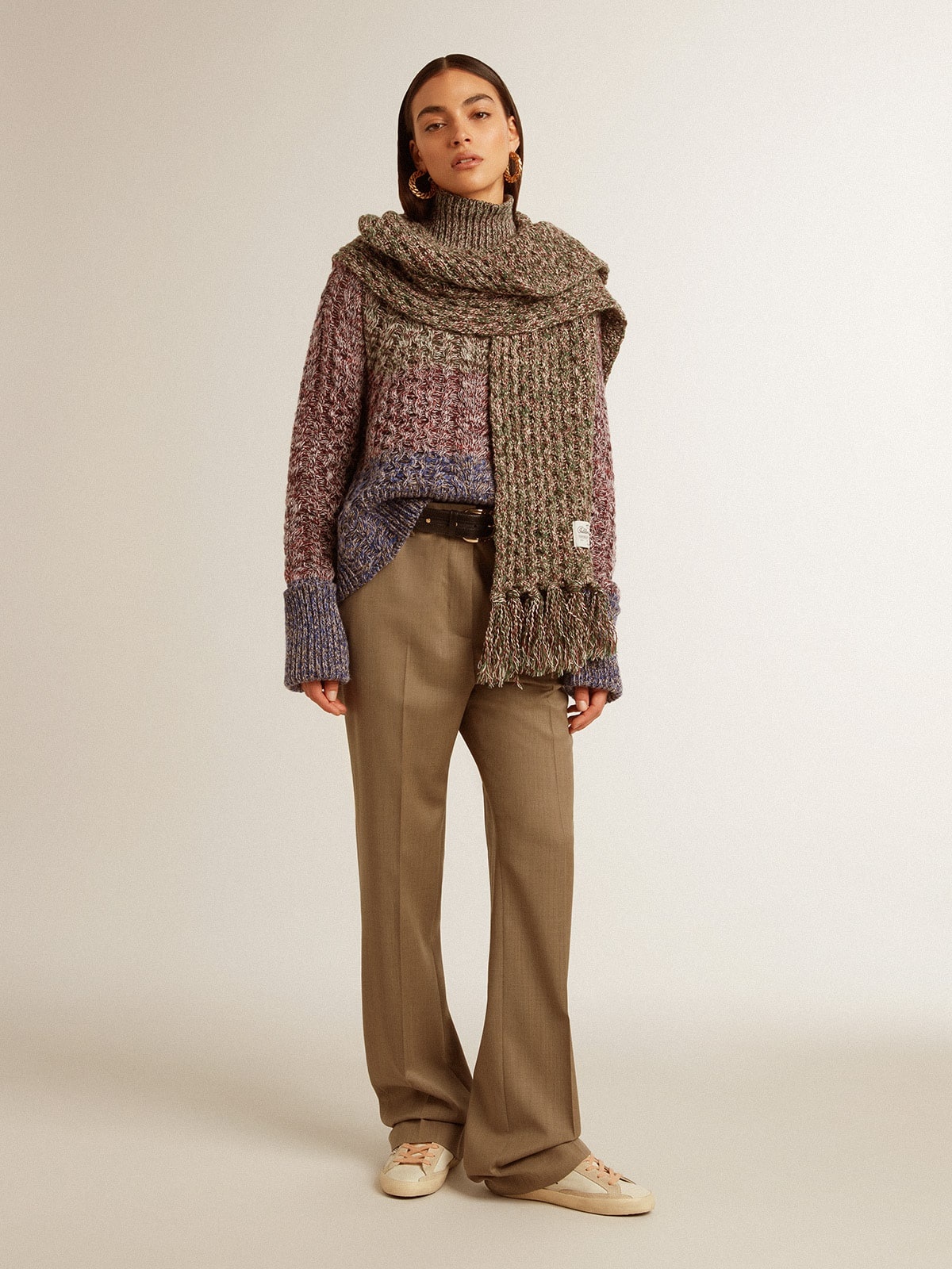 Women's multicolored high neck sweater with mouliné yarn - 4