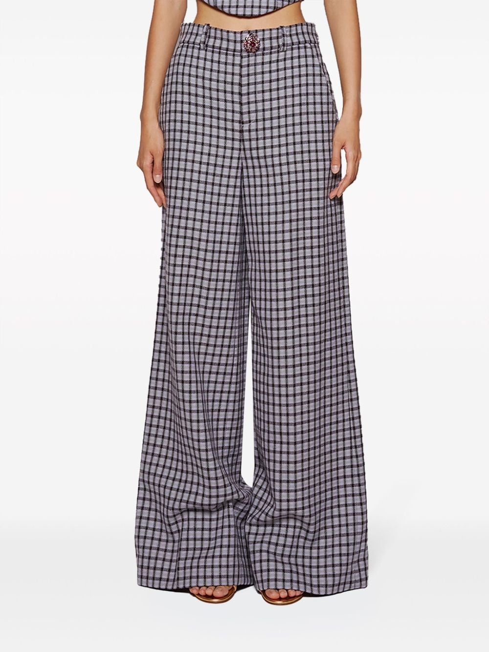 checked wide-leg trousers - 3