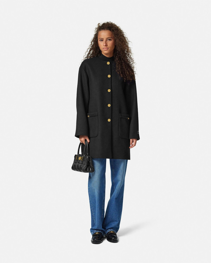 VERSACE Collarless Felted-Wool Long Caban Coat outlook
