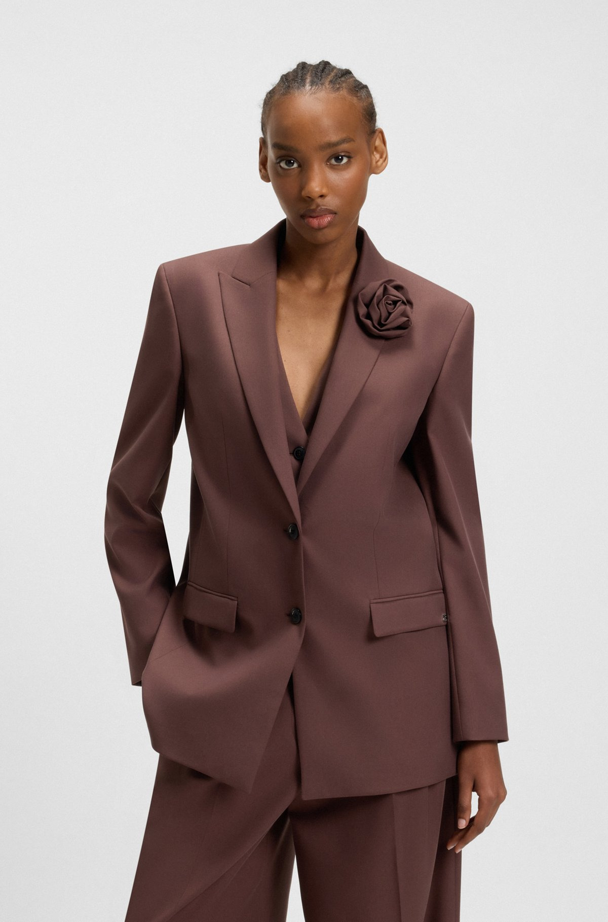 RELAXED-FIT BLAZER WITH FLOWER BROOCH - 2