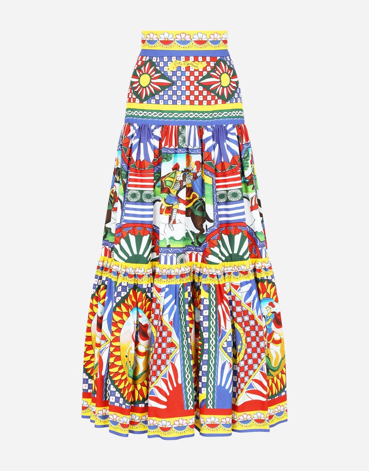 Carretto-print poplin calf-length skirt - 3