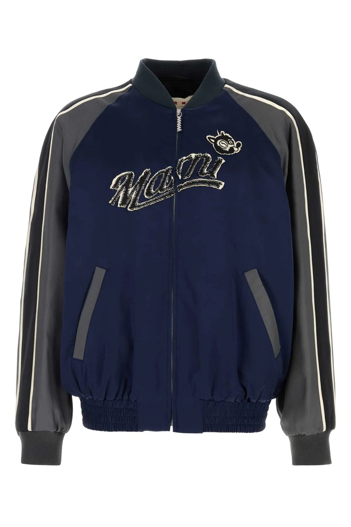 Marni Men Navy Blue Satin Bomber Jacket - 1