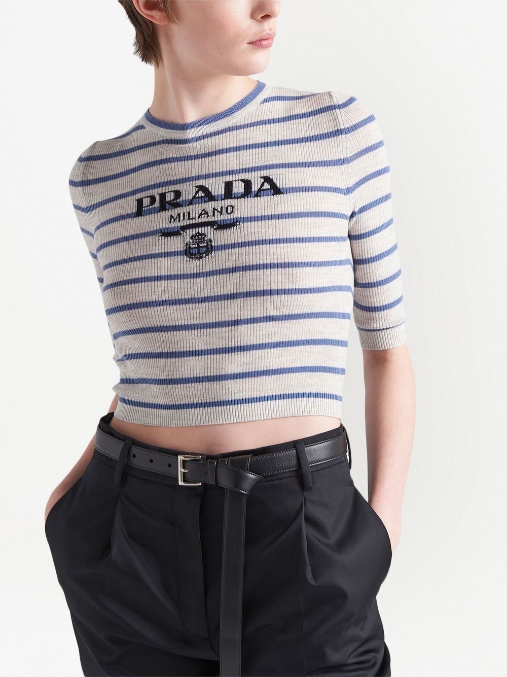 intarsia-knit logo knitted top - 4
