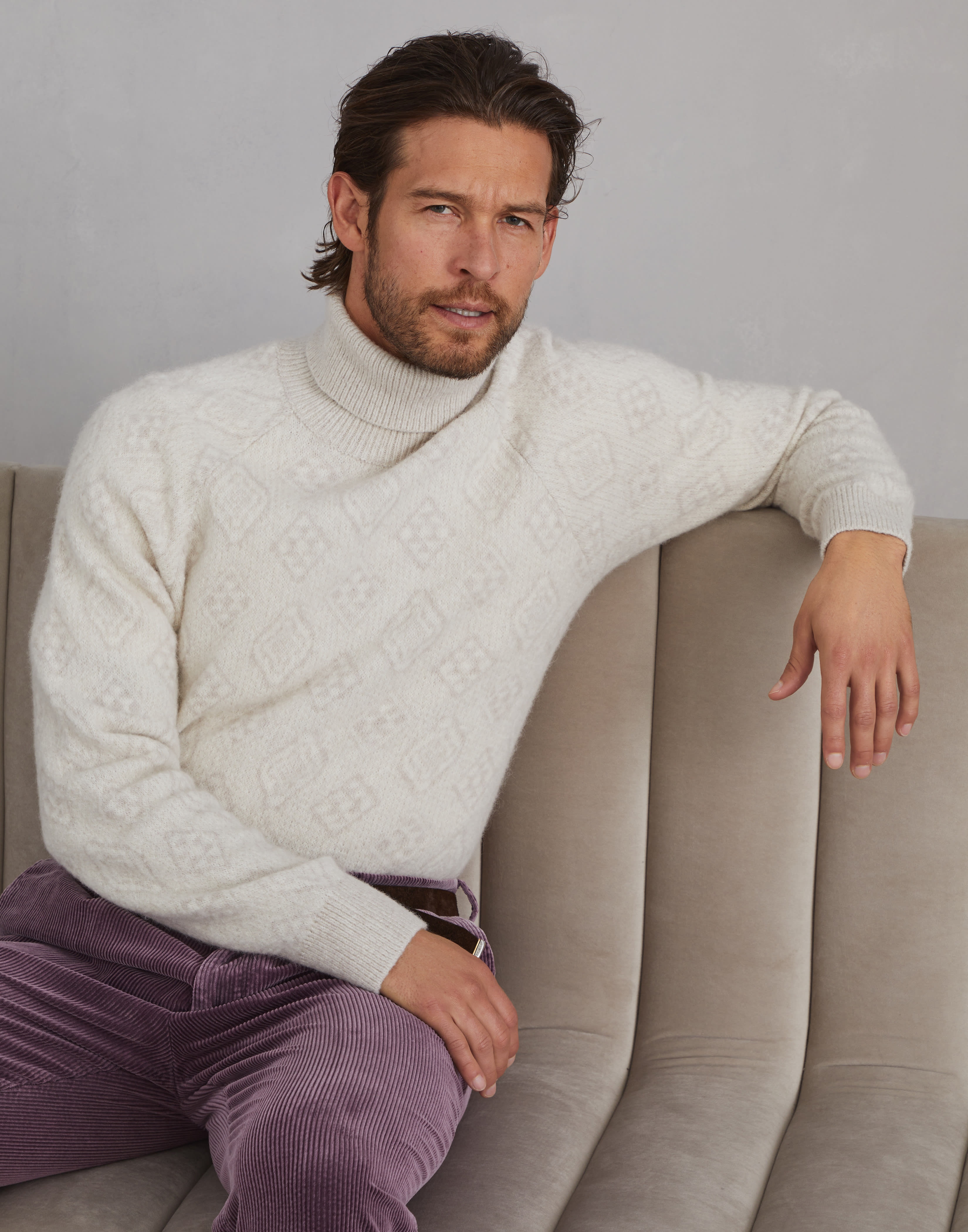 Geometric jacquard turtleneck sweater in alpaca, cotton and wool - 4