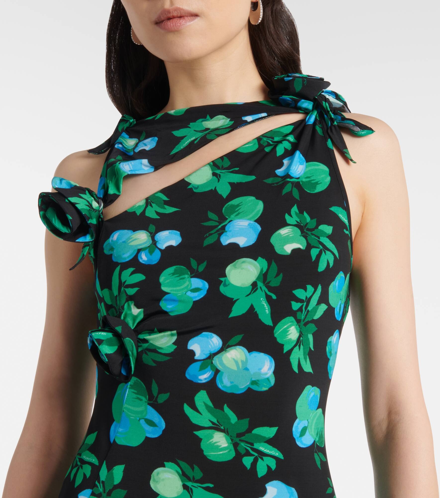 Embroidered printed asymmetric maxi dress - 4