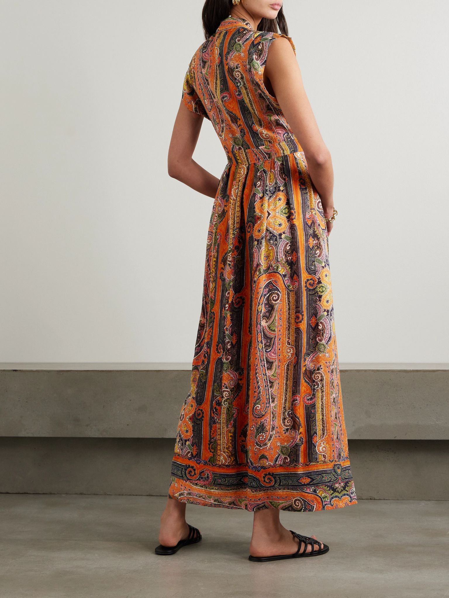 Melissa belted paisley-print silk maxi dress Orange - 3