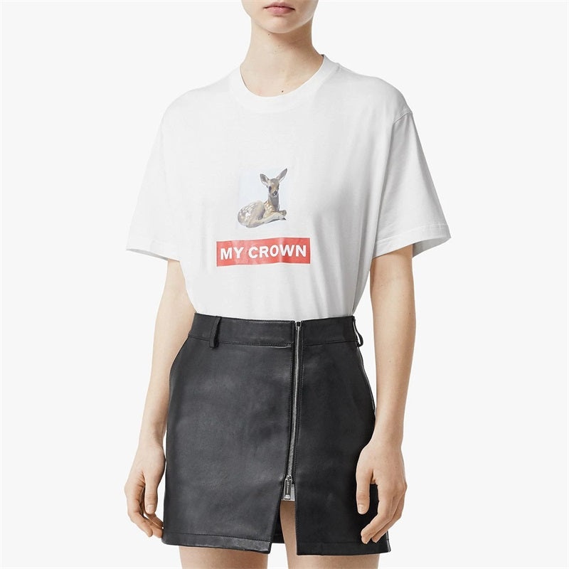 (WMNS) Burberry Deer Printing Cotton Loose Short Sleeve White 80136641 - 2