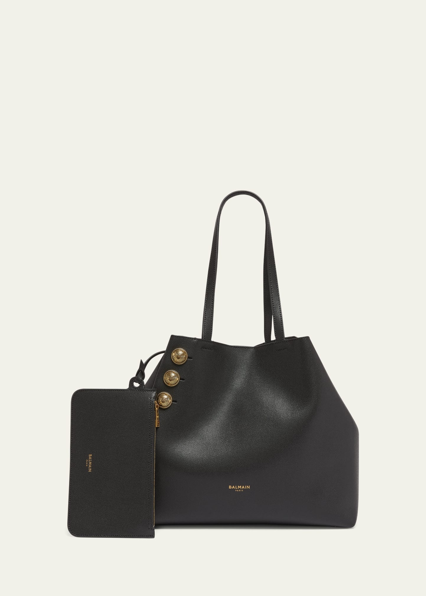 Embleme Shopper Tote Bag in Grained Leather - 5