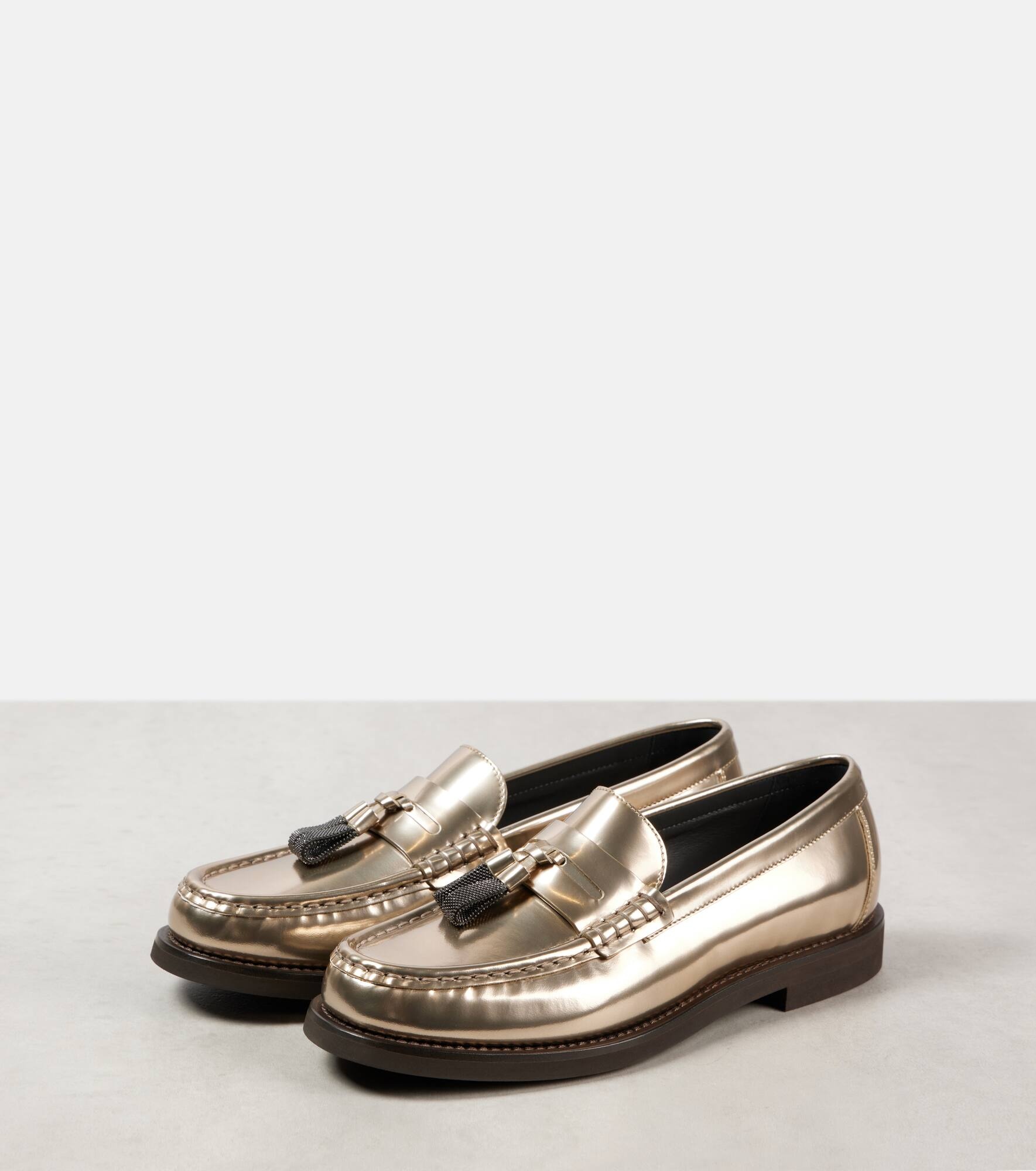 Metallic leather penny loafers - 4
