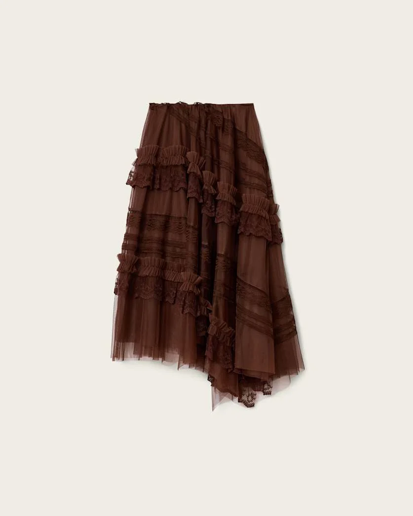 JEN TIERED LACE TEXTILE MIDI SKIRT - 1