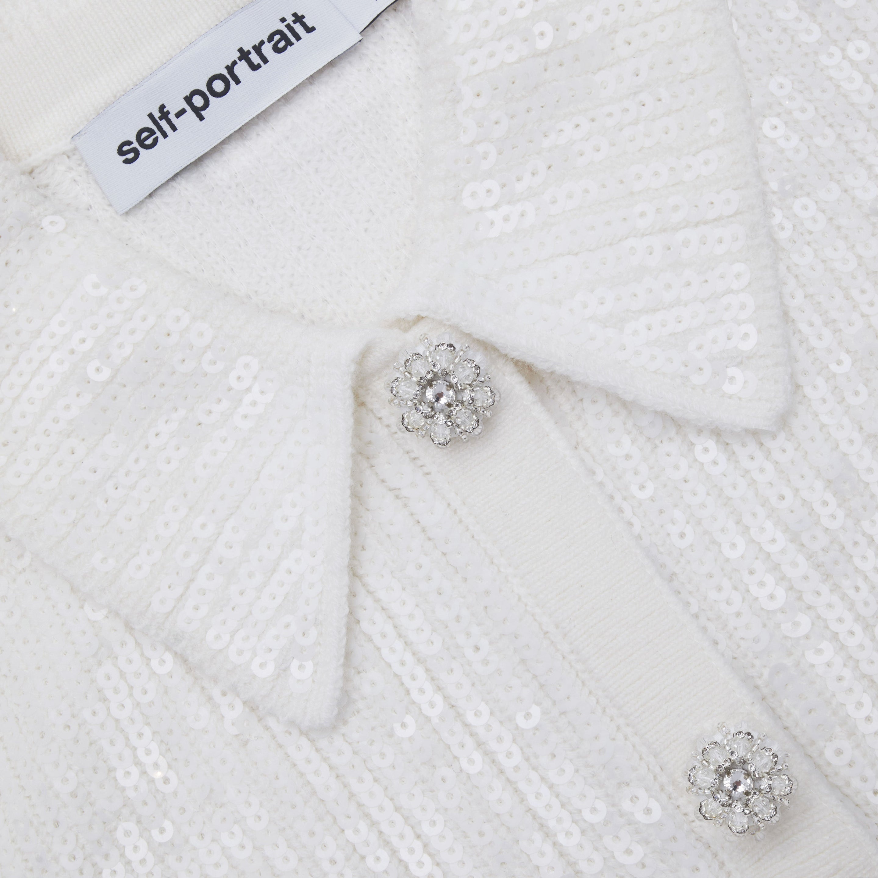 Cream Sequin Knit Collar Top - 5