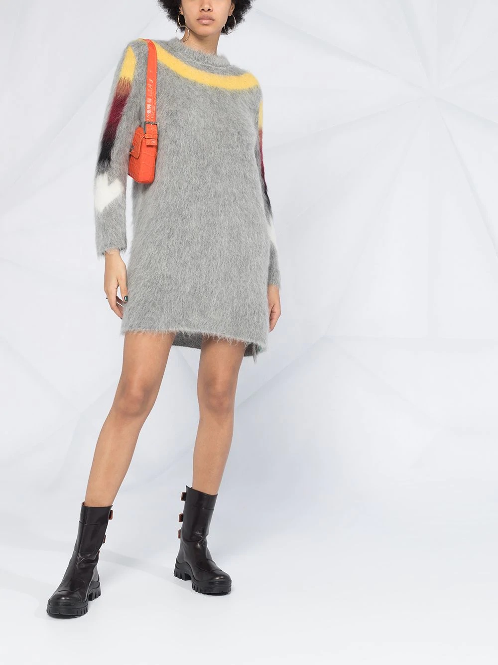 fuzzy knit Arrow logo dress - 2