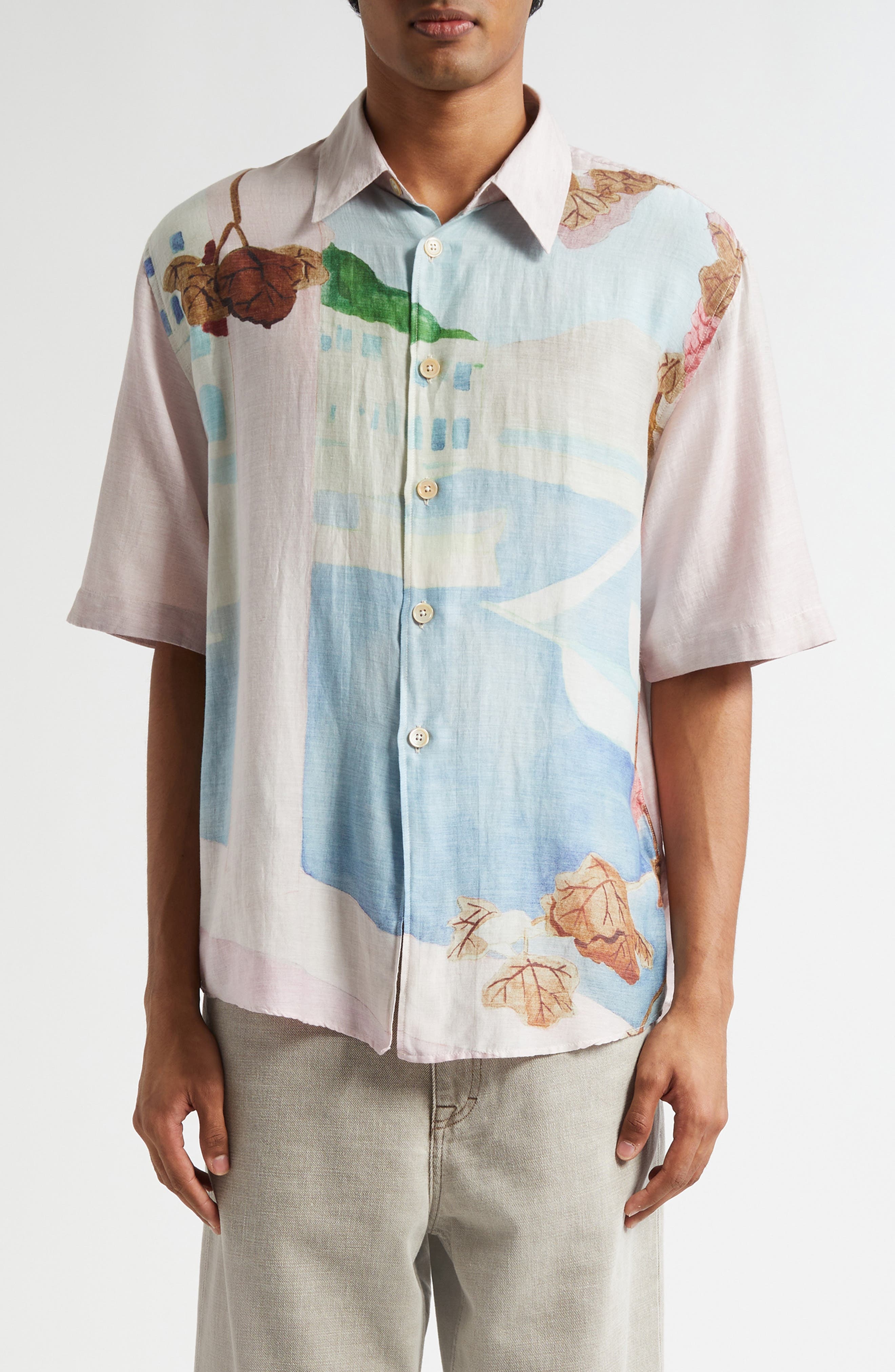 OUR LEGACY Beyond Cotton & Silk Button-Up Shirt in Marina Vista Print Cotton Silk at Nordstrom - 1