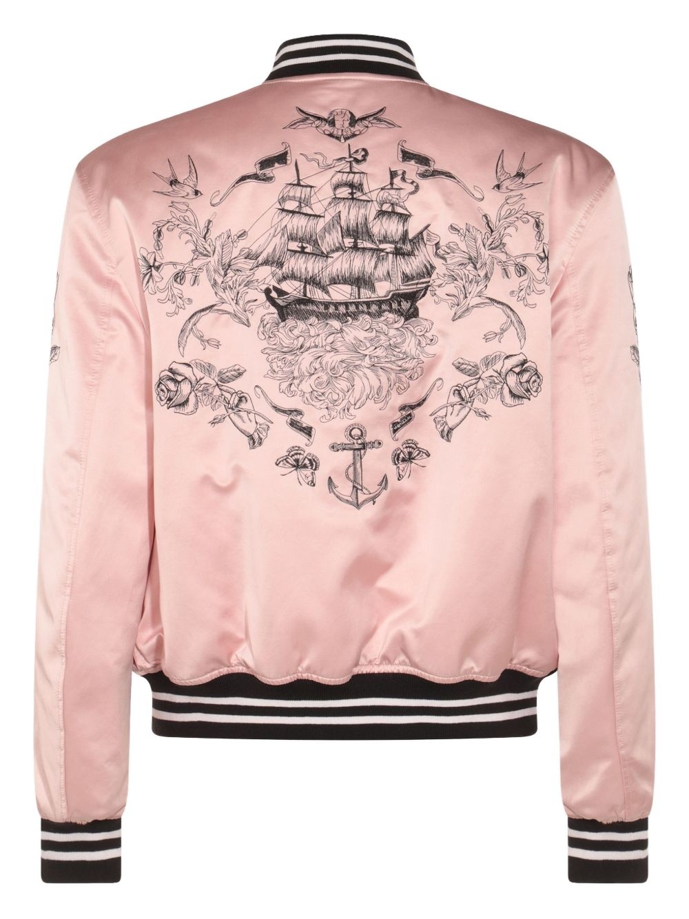 rose-embroidery satin bomber jacket - 2