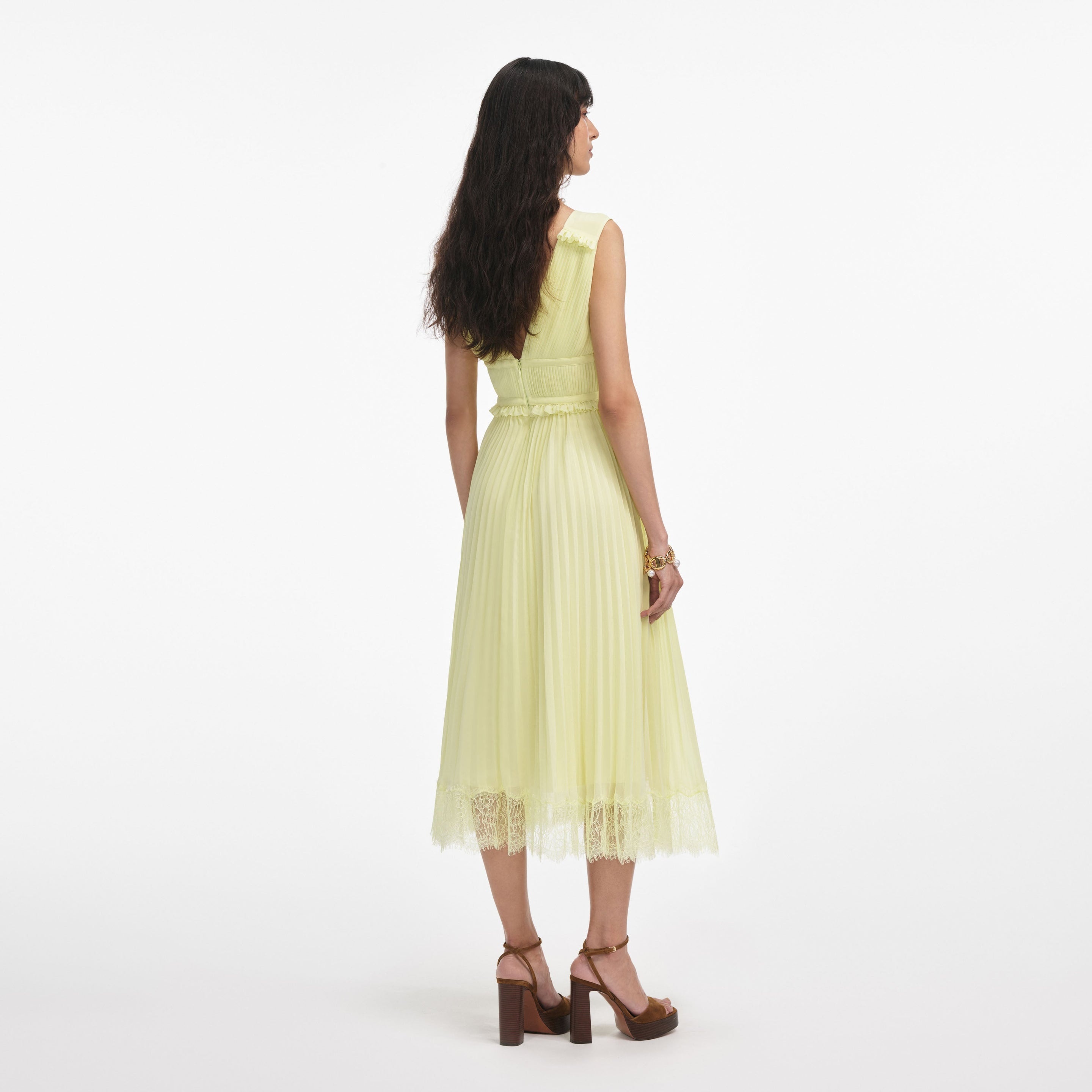 Yellow Chiffon Midi Dress - 3