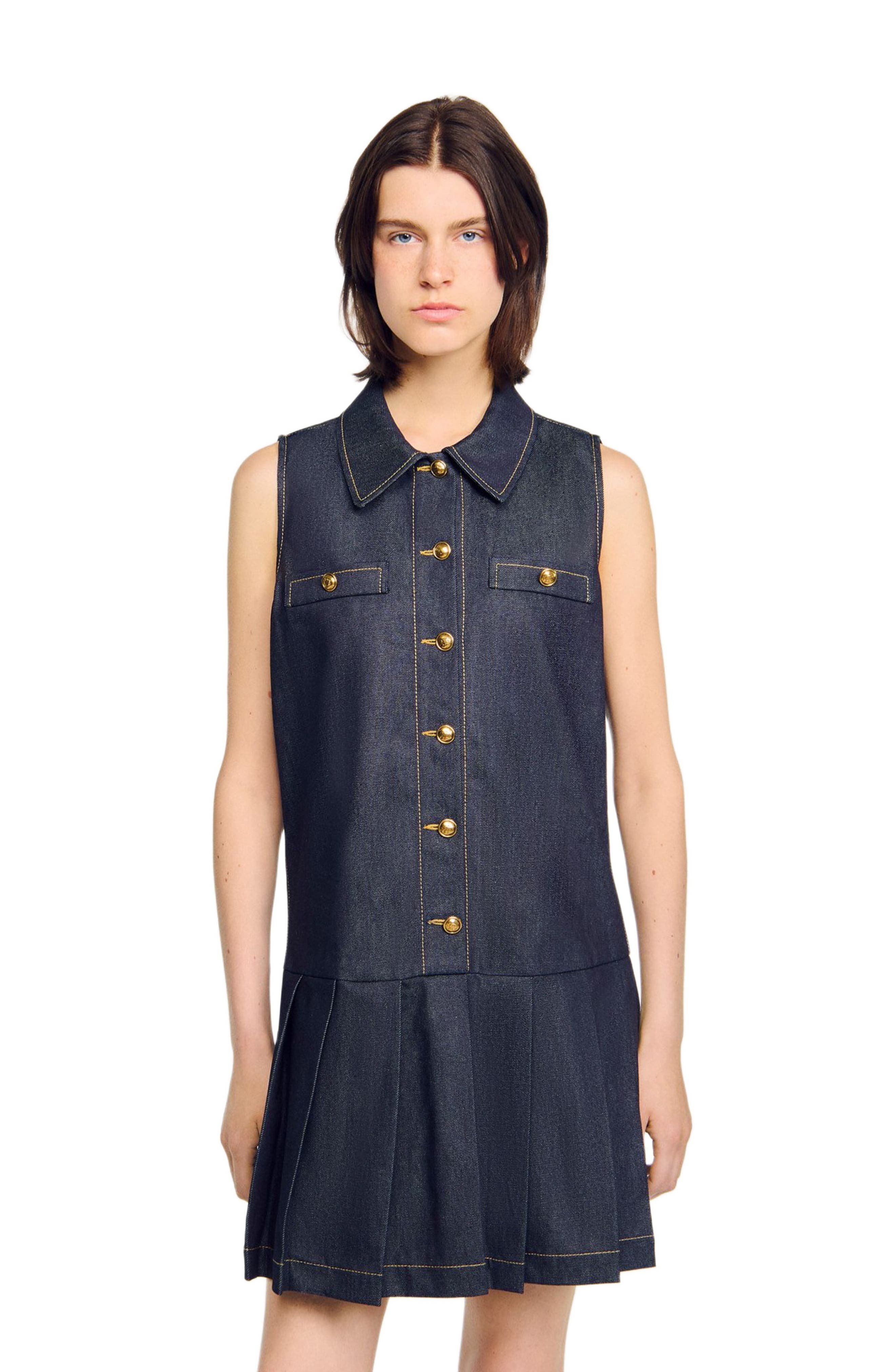 SANDRO Short denim dress in Deep Blue at Nordstrom - 3