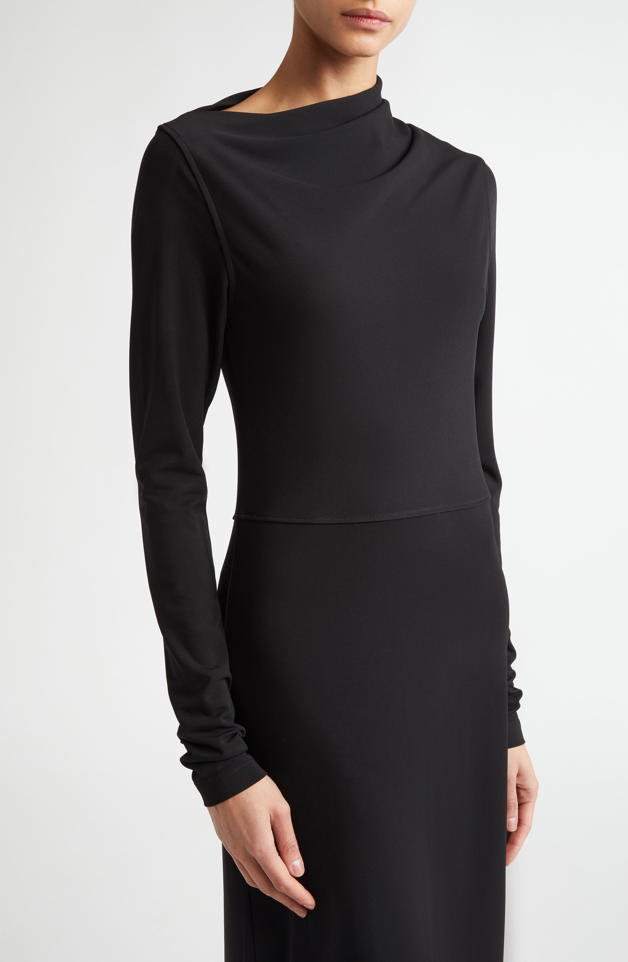 TOTEME Draped Long Sleeve Jersey Dress in Black at Nordstrom - 4