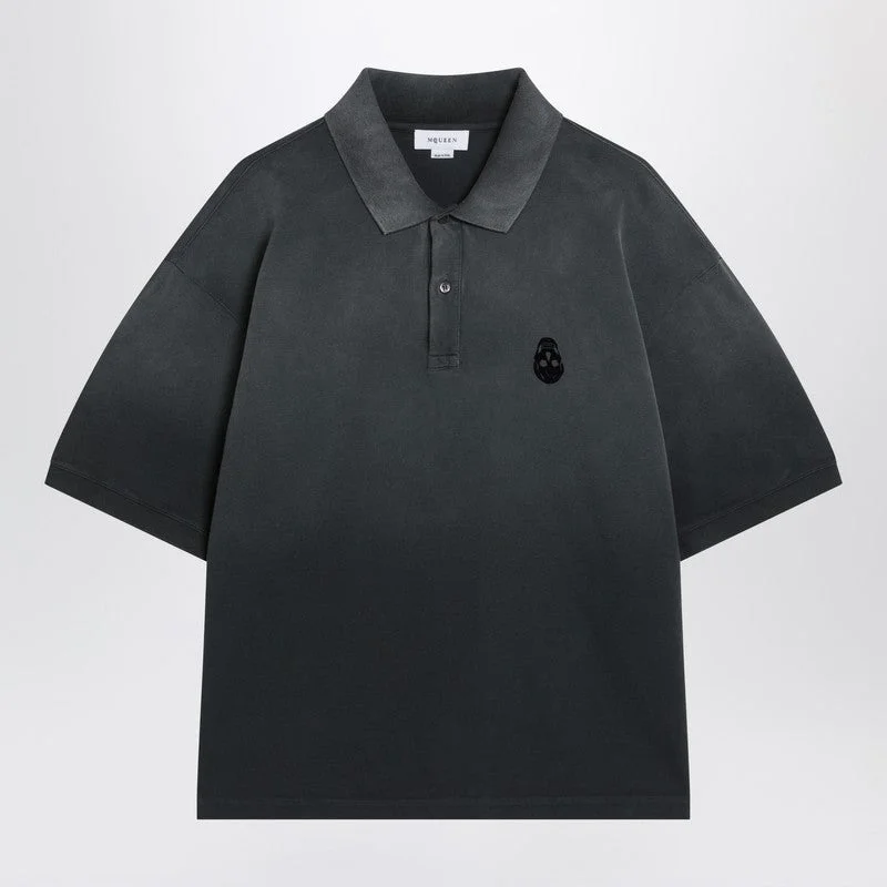 Alexander Mcqueen Faded Effect Black Polo Shirt In Cotton Men - 1