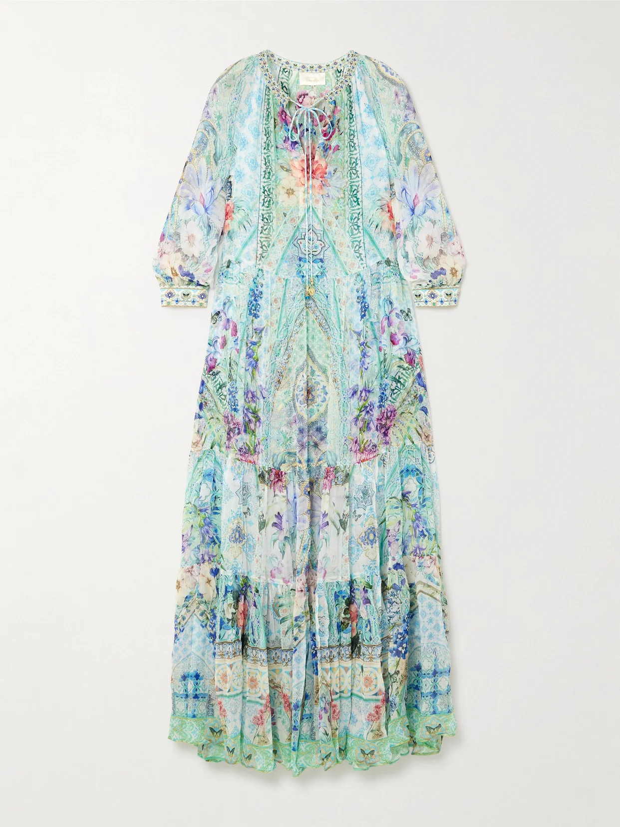 Embellished Tiered Printed Silk-crepon Maxi Dress - 1