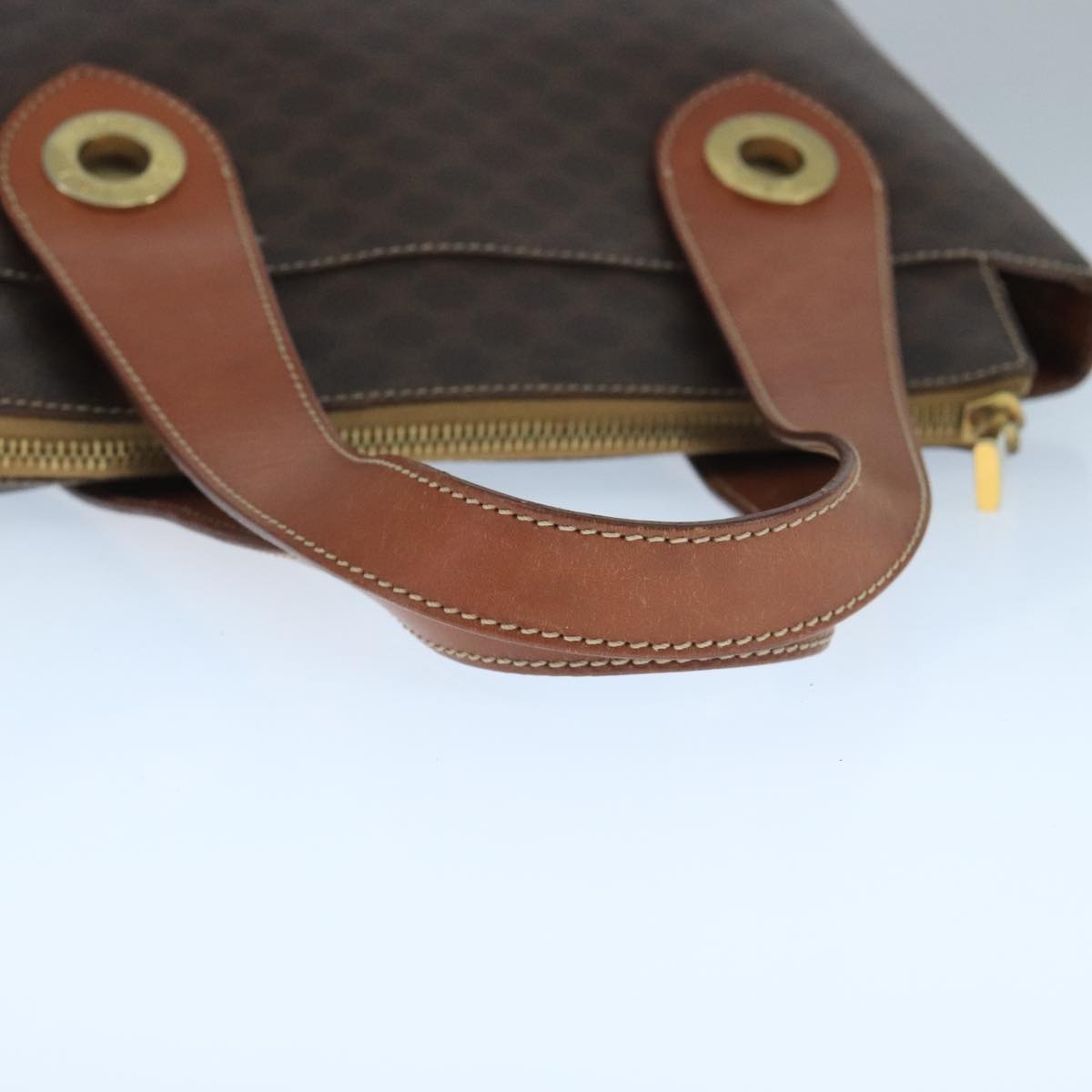 CELINE Macadam Canvas Hand Bag Pvc Leather Brown Gold - 7