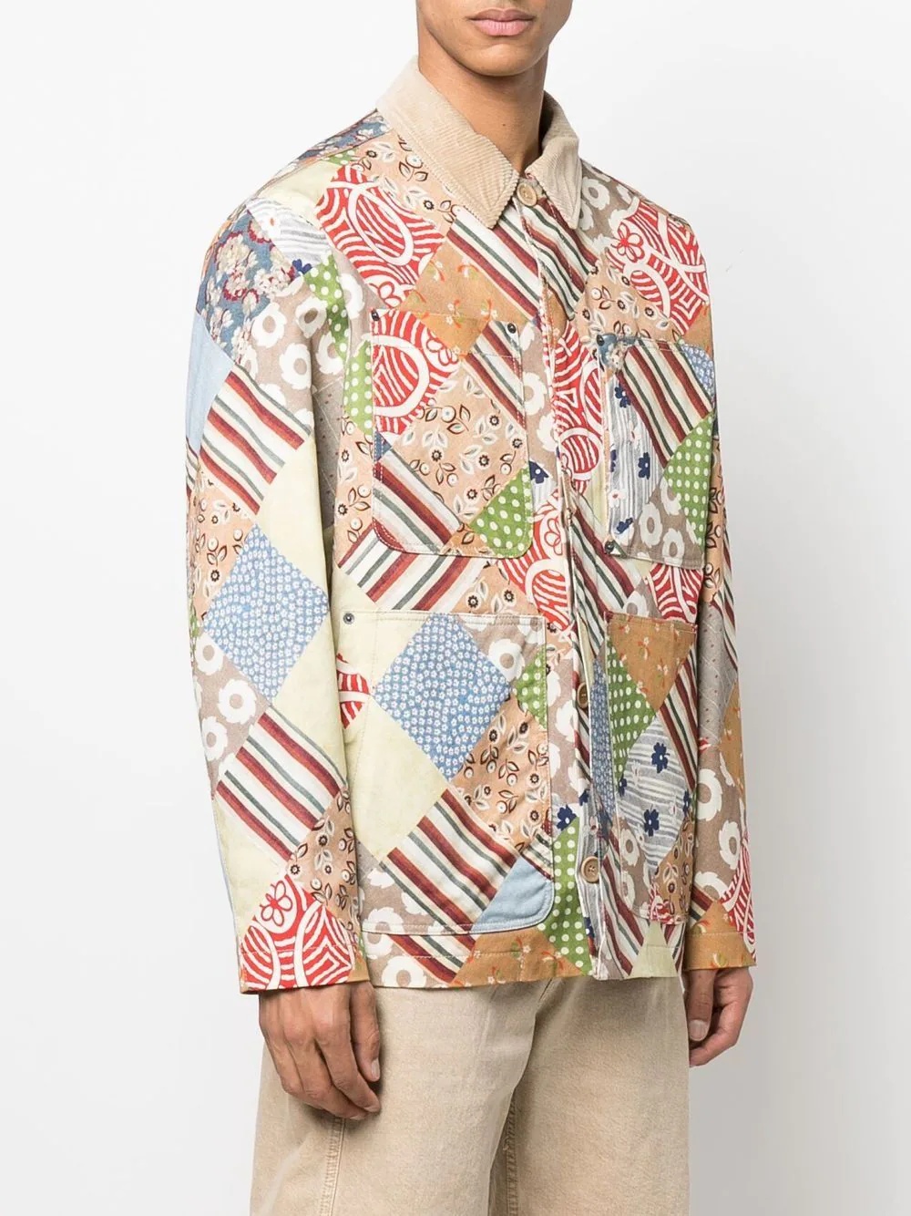 patchwork-pattern shirt jacket - 3