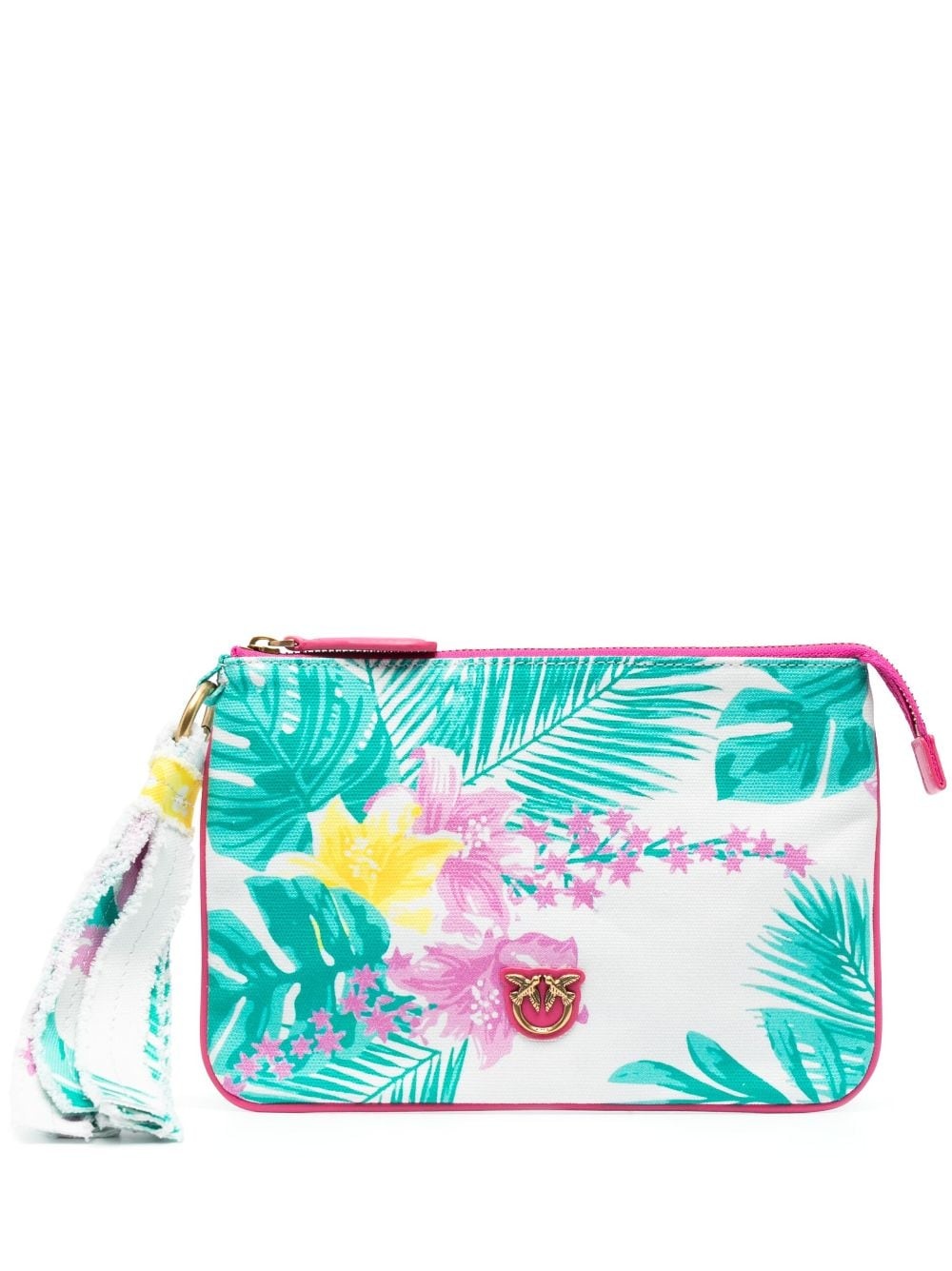 tassel tropical-print canvas clutch bag - 1