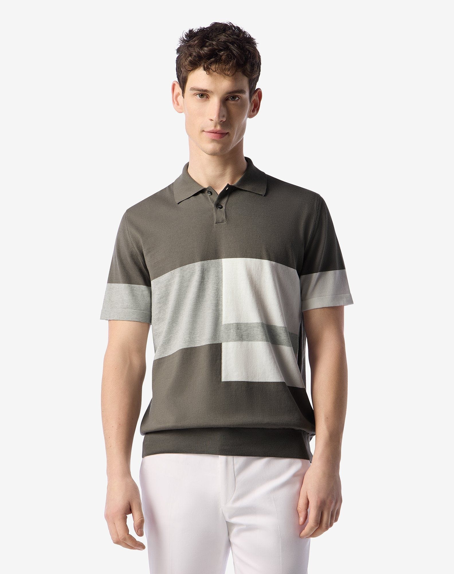 Button-up Pima cotton polo shirt in grey shades - 2